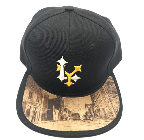 Dr-Tumbletys-Apothecary-inspired-by-spirits-distilling-company-Pittsburgh-yinz-lidz-flatbill-flat-bill-snapback-warrington-avenue-2019-allentown-hilltop-beltzhoover-knoxville-gold-white-logo-wood-burnt